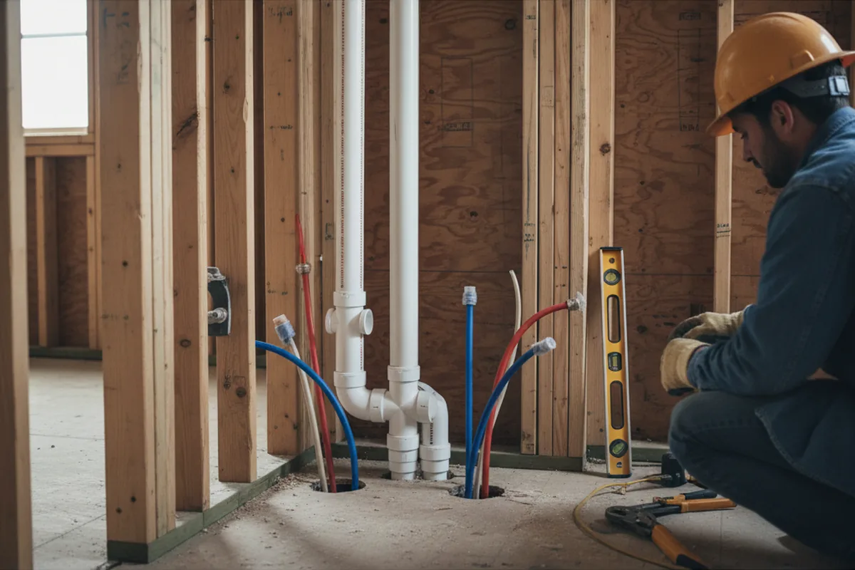 Drain and supply rough-in during Sump Pump Repair in Glastonbury